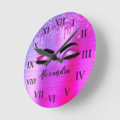 Paarse Glitter Sparkle Eyelashes Monogram Naam Ronde Klok (Hoek)