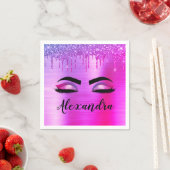 Paarse Glitter Sparkle Eyelashes Monogram Naam Servet (Insitu)