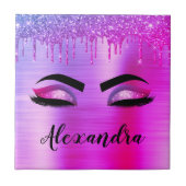 Paarse Glitter Sparkle Eyelashes Monogram Naam Tegeltje (Voorkant)