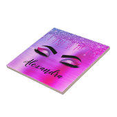 Paarse Glitter Sparkle Eyelashes Monogram Naam Tegeltje (Zijkant)
