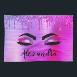 Paarse Glitter Sparkle Eyelashes Monogram Naam Theedoek<br><div class="desc">Paarse Faux Folie Metallic Sparkle Glitter Geborsteld Metaal Monogram Naam en Initiaal Wimpers (Wimpers),  Wimper Extensions en Eyes Keuken Handdoek. Het ontwerp maakt de perfecte lieve 16 jarige,  bruiloft,  vrijgezellenfeest,  jubileum,  baby shower of vrijgezellenfeest cadeau voor iemand die op zoek is naar een trendy coole stijl.</div>