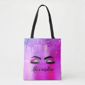 Paarse Glitter Sparkle Eyelashes Monogram Naam Tote Bag (Voorkant)