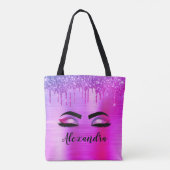 Paarse Glitter Sparkle Eyelashes Monogram Naam Tote Bag (Achterkant)