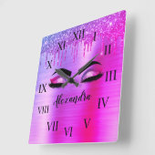 Paarse Glitter Sparkle Eyelashes Monogram Naam Vierkante Klok (Hoek)
