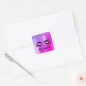 Paarse Glitter Sparkle Eyelashes Monogram Naam Vierkante Sticker (Envelop)