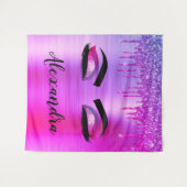 Paarse Glitter Sparkle Eyelashes Monogram Naam Wandkleed (Voorkant (horizontaal))