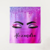 Paarse Glitter Sparkle Eyelashes Monogram Naam Wandkleed (Voorkant)