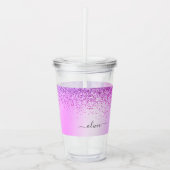 Paarse Glitter Sparkle Glam Metal Monogram Naam Acryl Drinkbeker (Voorkant)