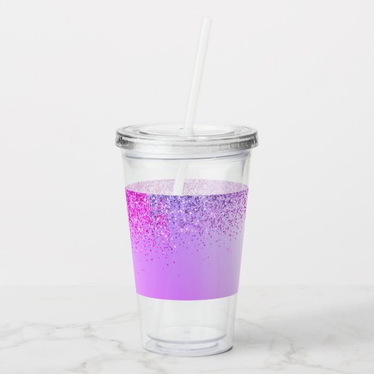 Paarse Glitter Sparkle Glam Metal Monogram Naam Acryl Drinkbeker (Achterkant)