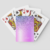 Paarse Glitter Sparkle Glam Metal Monogram Naam Pokerkaarten (Achterkant)
