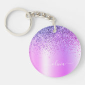 Paarse Glitter Sparkle Glam Metal Monogram Naam Sleutelhanger (Voorkant)