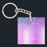 Paarse Glitter Sparkle Glam Metal Monogram Naam Sleutelhanger<br><div class="desc">Paarse Faux Folie Metallic Sparkle Glitter Brushed Metal Monogram Name Sleutelhanger. Dit maakt de perfecte liefhebbende 16 verjaardag,  bruiloft,  vrijgezellenfeest,  verjaardagsdag,  baby shower of vrijgezellenfeest voor iemand die van luxe glam en stijl houdt.</div>