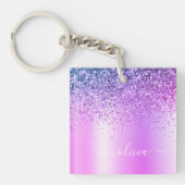 Paarse Glitter Sparkle Glam Metal Monogram Naam Sleutelhanger (voorkant)