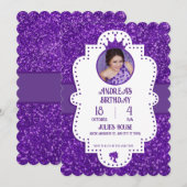 Paarse glitter sparkle kaart (Voorkant / Achterkant)