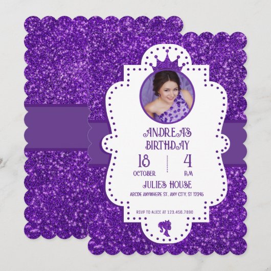 Paarse glitter sparkle kaart (Voorkant / Achterkant)