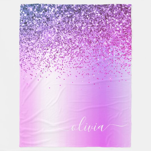 Paarse Glitter Sparkle Metal Monogram Naam Fleece Deken (Voorkant)