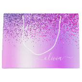 Paarse Glitter Sparkle Metal Monogram Naam Groot Cadeauzakje (Voorkant)
