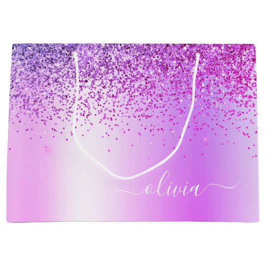 Paarse Glitter Sparkle Metal Monogram Naam Groot Cadeauzakje (Voorkant)