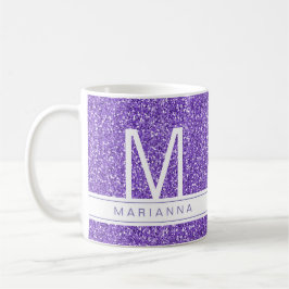 Paarse Glitter Sparkle Monogram Aangepaste Naam Koffiemok