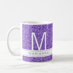 Paarse Glitter Sparkle Monogram Aangepaste Naam Koffiemok
