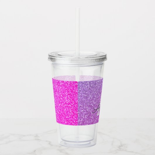 Paarse Glitter & Sparkle Monogram Verjaardag Acryl Drinkbeker (Rechts)