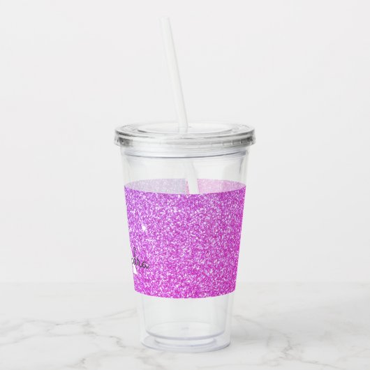 Paarse Glitter & Sparkle Monogram Verjaardag Acryl Drinkbeker (Links)