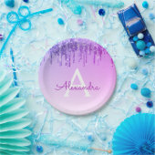 Paarse Glitter & Sparkle Monogram Verjaardag Papieren Bordje (Feest)