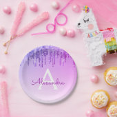 Paarse Glitter & Sparkle Monogram Verjaardag Papieren Bordje (Feest)
