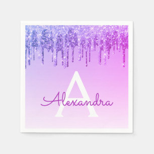 Paarse Glitter & Sparkle Monogram Verjaardag Servet