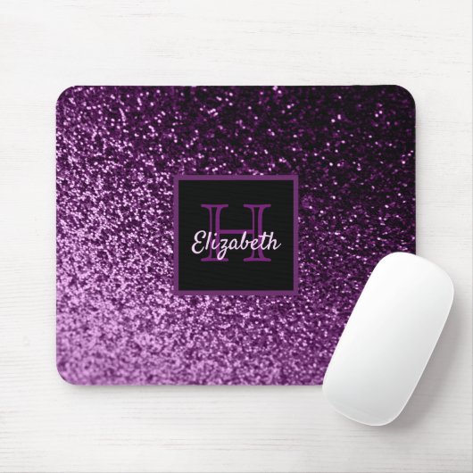 Paarse glitter sparkle monogrammatica muismat (Met muis)