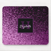 Paarse glitter sparkle monogrammatica muismat (Voorkant)