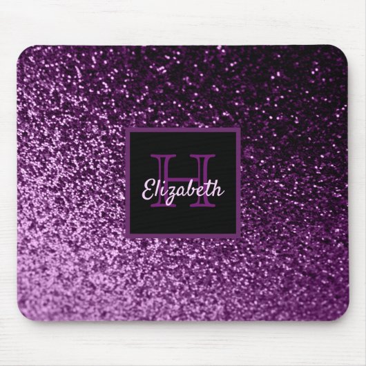 Paarse glitter sparkle monogrammatica muismat (Voorkant)