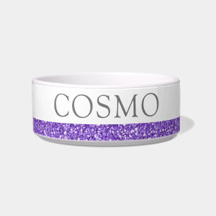 Paarse Glitter Sparkle Pet Name Bowl Voerbakje