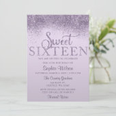 Paarse glitter Sparkle Sweet 16 Birthday Kaart (Staand voorkant)