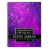Paarse Glitter Sparkles Black White Monogram Glam Notitieboek (Voorkant)
