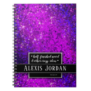 Paarse Glitter Sparkles Black White Monogram Glam Notitieboek