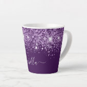Paarse glitter sparkles name monogram script latte mok (Rechterhoek)