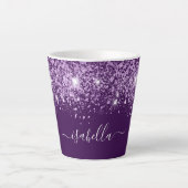 Paarse glitter sparkles name monogram script latte mok (Voorkant)