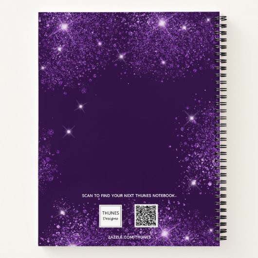 Paarse glitter sparkles name script notitieboek (Achterkant)