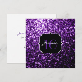 Paarse glitter sparkles Sweet 16 Square Invitation Kaart