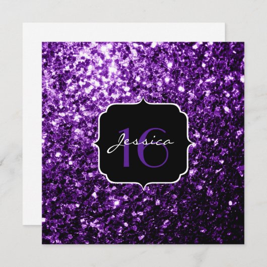 Paarse glitter sparkles Sweet 16 Square Invitation Kaart (Voorkant / Achterkant)