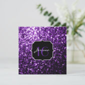Paarse glitter sparkles Sweet 16 Square Invitation Kaart (Staand voorkant)