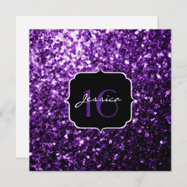 Paarse glitter sparkles Sweet 16 Square Invitation Kaart