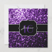 Paarse glitter sparkles Sweet 16 Square Invitation Kaart (Voorkant)