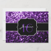 Paarse glitter sparkles Sweet 16 Uitnodiging (Voorkant)