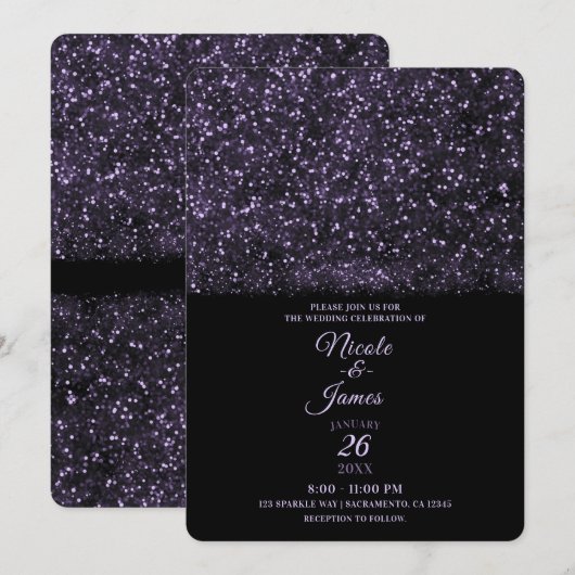 Paarse Glitter Sparkling Lights bruiloft Kaart (Voorkant / Achterkant)