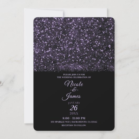 Paarse Glitter Sparkling Lights bruiloft Kaart (Voorkant)
