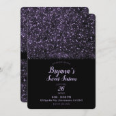 Paarse Glitter Sparkling Lights Sweet 16 Party Kaart (Voorkant / Achterkant)