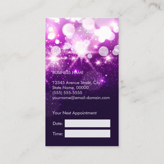 Paarse Glitter Sparkly Hair Stylist Afspraak Afsprakenkaartje (Achterkant)