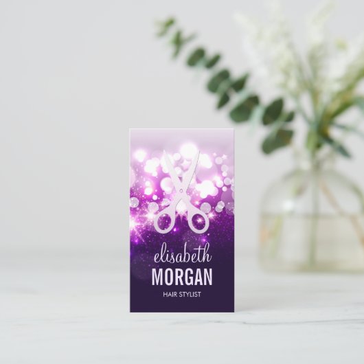 Paarse Glitter Sparkly Hair Stylist Afspraak Afsprakenkaartje (Staand voorkant)